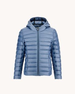 Online Veste Matelassee A Capuche Legere Bleue Lavee Carla Kid Vetements D'Exterieur