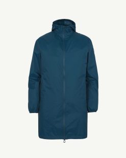 Best Veste Longue Impermeable A Capuche Oban Bleu Metal Vetements D'Exterieur