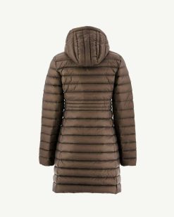 New Doudoune Longue A Capuche Taupe Vero Vetements D'Exterieur