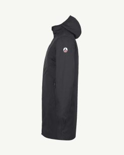 Hot Veste Longue Impermeable Avec Capuche Oban Noir Vetements D'Exterieur