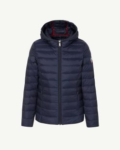 Clearance Doudoune A Capuche Bleu Marine Carla Vetements D'Exterieur