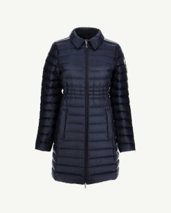 Online Doudoune Longue A Capuche Bleu Marine Vero Vetements D'Exterieur