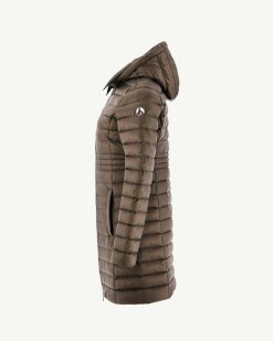 New Doudoune Longue A Capuche Taupe Vero Vetements D'Exterieur