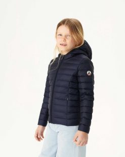 Clearance Doudoune A Capuche Bleu Marine Carla Vetements D'Exterieur