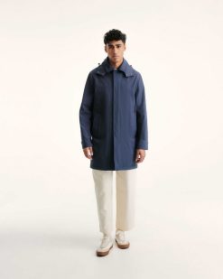 New Veste Impermeable Athenes Avec Capuche Amovible Marine Vetements D'Exterieur