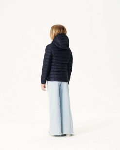 Clearance Doudoune A Capuche Bleu Marine Carla Vetements D'Exterieur