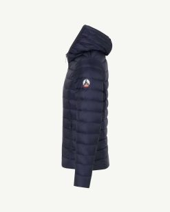 Clearance Doudoune A Capuche Bleu Marine Carla Vetements D'Exterieur