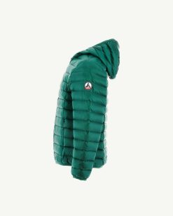 New Veste A Capuche Legere Vert Fonce De Puffer De Hugo Kid Vetements D'Exterieur