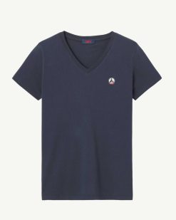 Online Bleu Marine Cancun - T-Shirt A Col En V En Coton Biologique Taille Unique Vetements