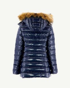 Clearance Veste Mi-Longue Laquee Marine Perle Grand Froid Vetements D'Exterieur