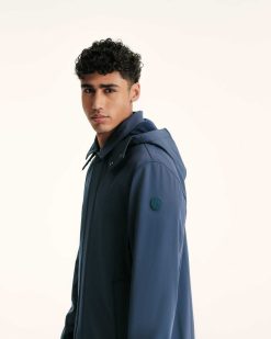 New Veste Impermeable Athenes Avec Capuche Amovible Marine Vetements D'Exterieur